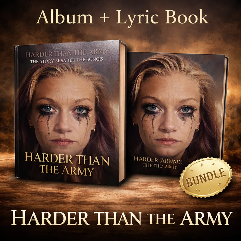 Behind the Songs — the Harder Than the Army album and lyric book, side by side.